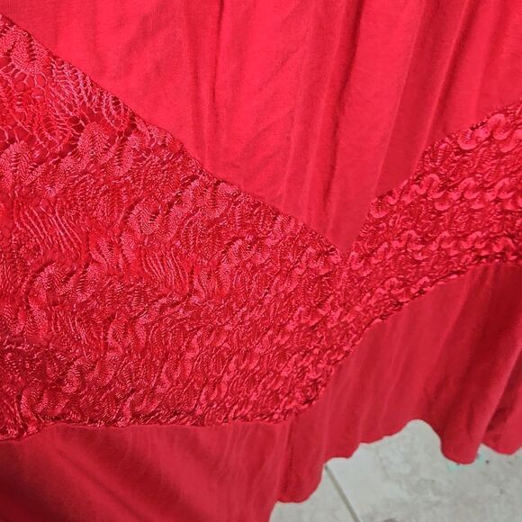 Finn & Clover Red Lace Maxi Dress Sleeveless Sheer Chevron Panel Bohemian Casual - Picture 5 of 10